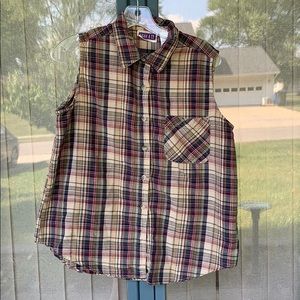 🌈 Vintage plaid linen sleeveless blouse Erica p1